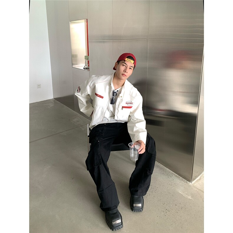 美式短款赛车服pu皮刺绣外套HH100P65,男装皮衣,星座1013-5