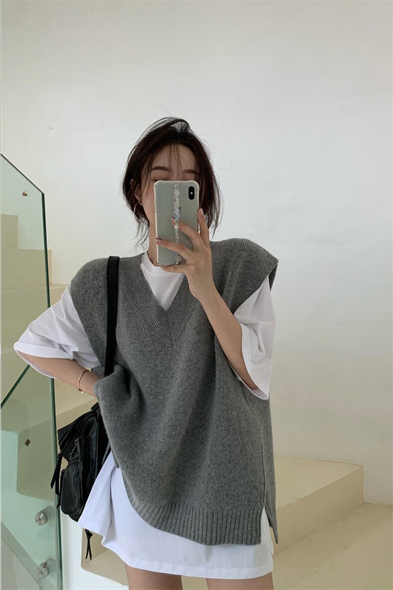 143-087解锁多季叠穿简洁V领上衣羊毛针织马甲女外穿早春,女装马甲,唯若美羊绒