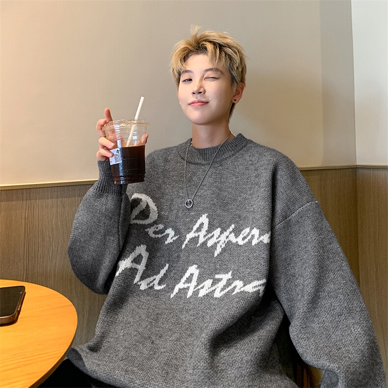 美式潮牌字母提花毛衣男秋冬日系宽松情侣针织衫-控88，男装针织衫/毛衣，星座310A-3