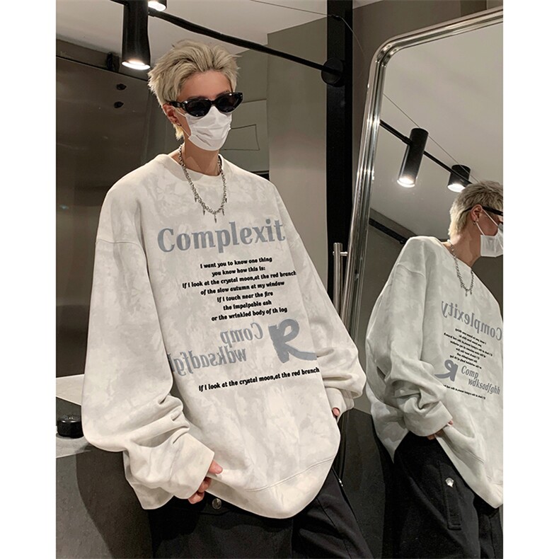 字母扎染脏脏卫衣男秋季潮流美式复古重磅hiphop潮牌宽松休闲上衣,男装卫衣,电商B205