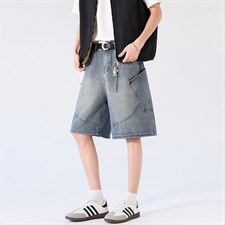 新款港风牛仔中裤男宽松直筒工装裤美式复古XZ201-K508P45，男装工装外套，星座201