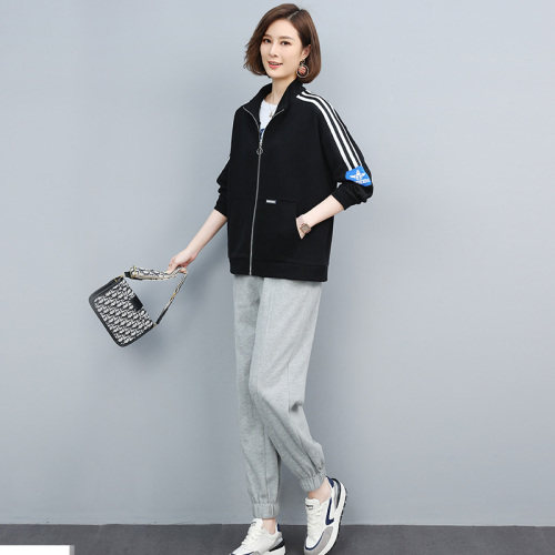 2022春季新款简约时尚气质立领个性拉链开衫宽松休闲两件套,女装套装/套裙,丽影随形