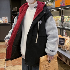 假两件连帽服外套冬季加绒加厚ins美式潮牌拼接袄，男装棉衣，星座302B-2