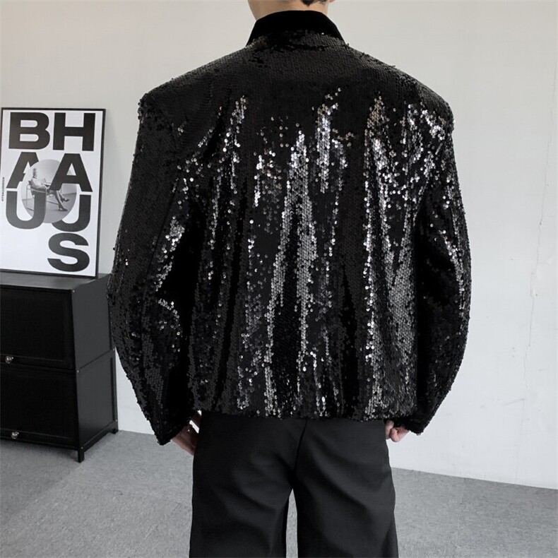 春装新款明星同款年会演唱会短款开衫短款西服外套男亮片西装夹克,男装夹克,星座909