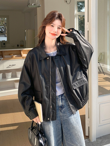 黑色美式复古PU皮衣外套女春秋2025新款爆款小个子高级感机车夹克图片