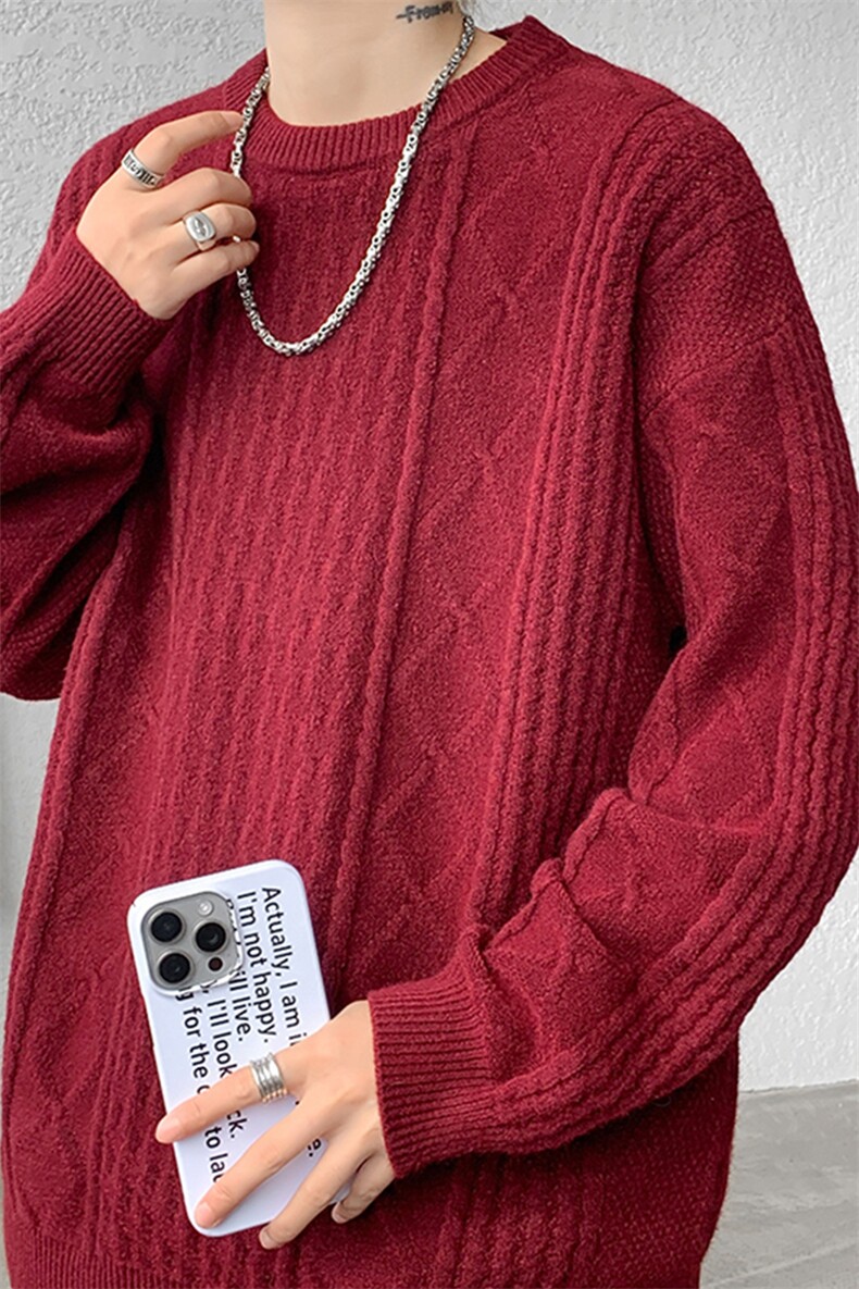 8XL-M圆领毛衣男秋冬季宽松慵懒套头麻花针织衫毛线衣MY19005P68,男装针织衫/毛衣,电商B312
