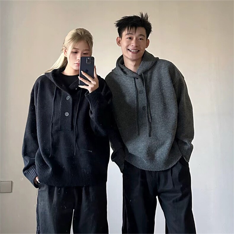 抖音得物 保暖立领拉链针织外套秋冬宽松慵懒风纯色毛衣上衣AM047图片