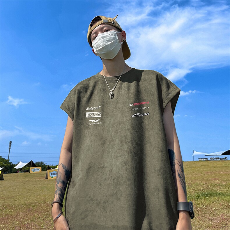 量大优供视频得物直播品230克夏季麂皮绒背心无袖T恤BJ322,男装T恤,电商A486