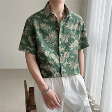 23轻熟风树叶花短袖衬衫男装宽松衬衣TZ98P5078，男装T恤，电商B413