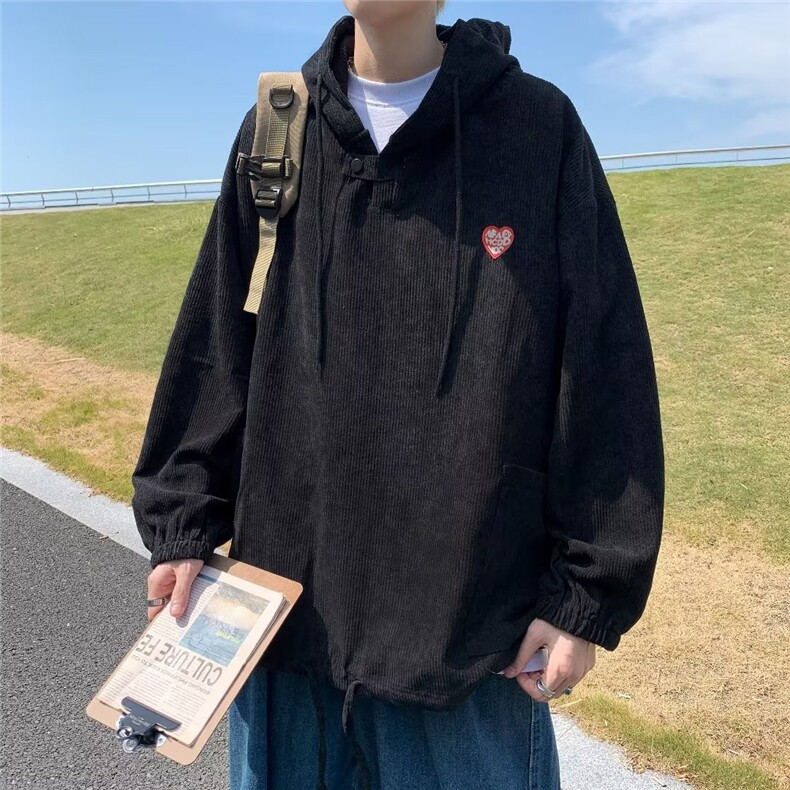 秋季潮流连帽卫衣男2022休闲套头纯色直筒潮流卫衣 W5527-P38图片