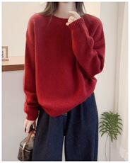 圆领纯色加厚100%纯羊毛衫针织毛衣女慵懒风宽松打底羊绒衫上衣，女装羊毛衫，圣旺供货