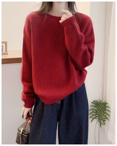 圆领纯色加厚100%纯羊毛衫针织毛衣女慵懒风宽松打底羊绒衫上衣图片