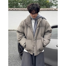 现货5W件冬季三防重磅硬挺boxy短款羽绒立领PU皮棉衣外套加厚棉服，男装棉衣，电商A486
