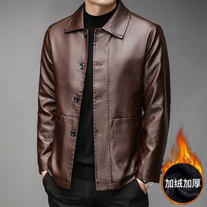 G98911男士2023冬新款长袖PU皮加绒皮衣修身皮夹克外套P102，男装皮衣，电商B360