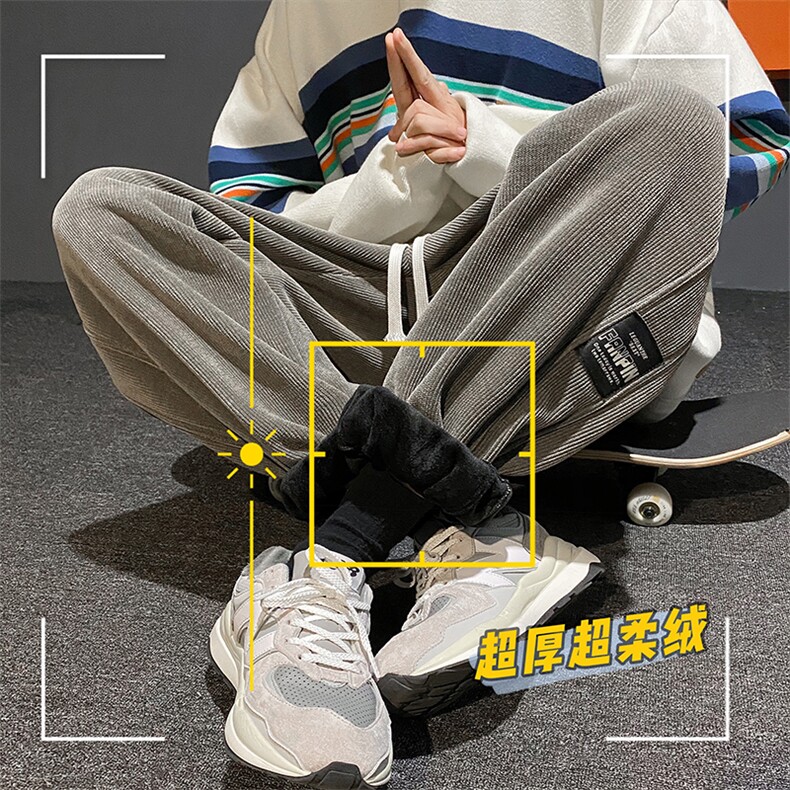 2023冬季新款港风黑墙大码加绒雪尼尔休闲裤M-5XHK21730-P75,男装休闲裤,电商A022