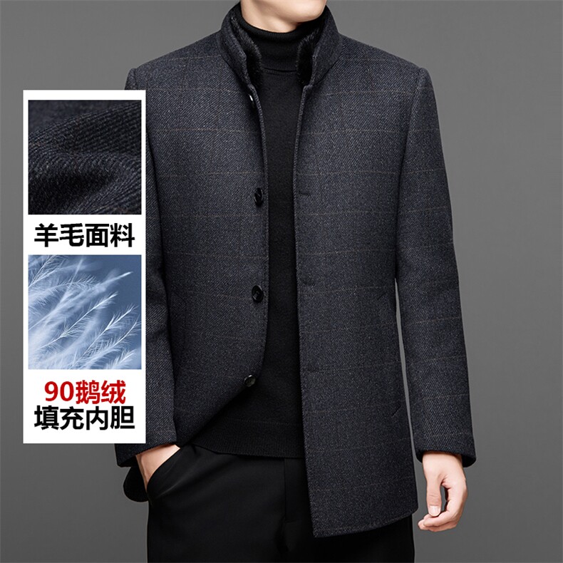 高端羊毛双面呢水貂毛领夹克外套男中老年90白鹅绒内胆羽绒服大衣图片