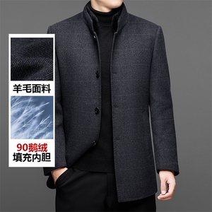高端羊毛双面呢水貂毛领夹克外套男中老年90白鹅绒内胆羽绒服大衣图片