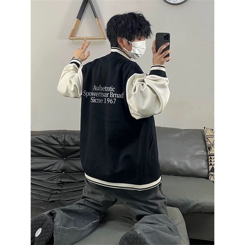 抖音得物高品质全棉 380克潮立领棒球服开衫印花卫衣外套 ACM1201图片