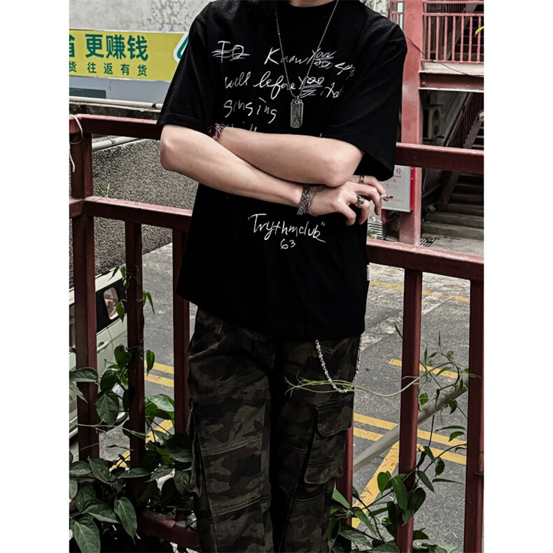 260G夏季新款英文小印花短袖T恤D328-6T1105-P25,男装T恤,电商D328