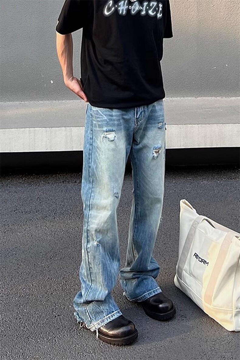 美式高阶水洗ins做旧牛仔裤破洞直筒裤情侣潮KZ31D777--TP40,男装牛仔裤,电商A247C