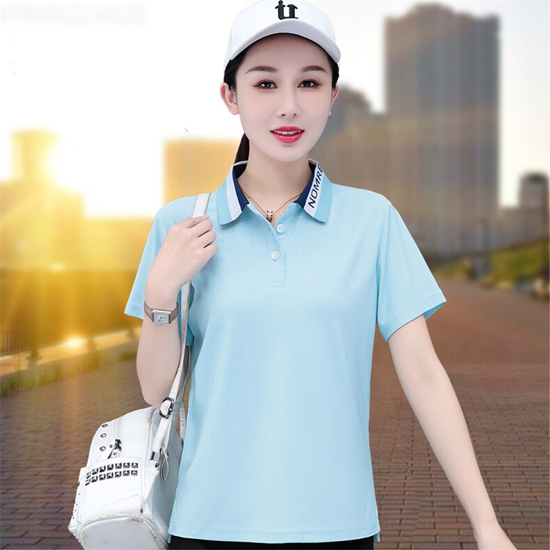 燕颉POLO衫夏款女士2023夏季新款中老年妈妈翻领衣服正肩体恤上衣,女装T恤,燕颉服饰