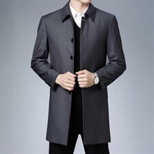 2023秋季新款中长款外套男翻领中年男士春秋款商务休闲风衣男装，男装风衣，电商B212（原钱塘6029）