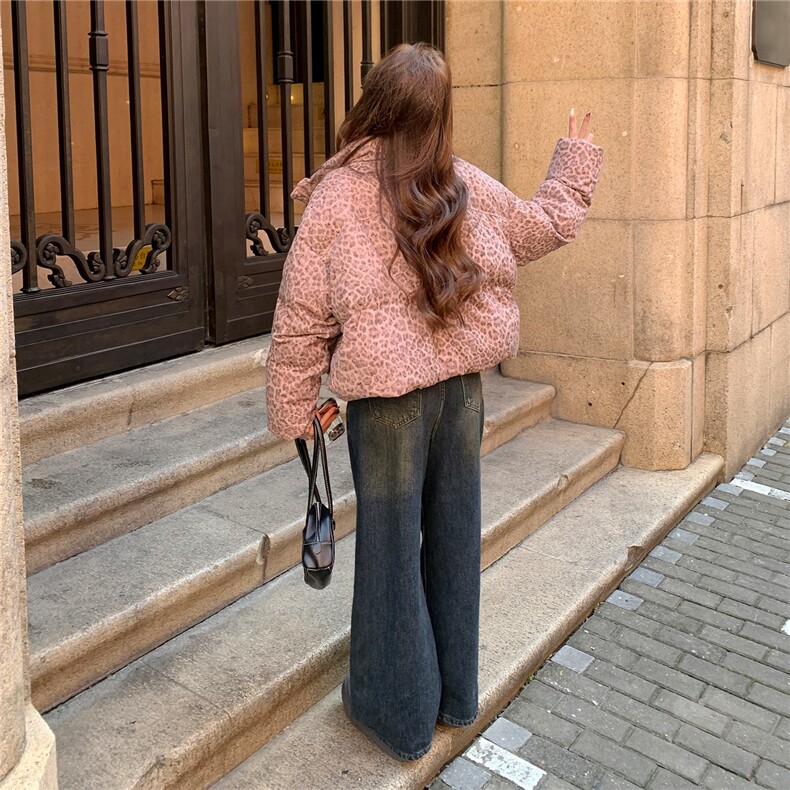 2025年新款粉色豹纹羽绒服5059P235K368标50绒-2c280,女装短外套,2C280