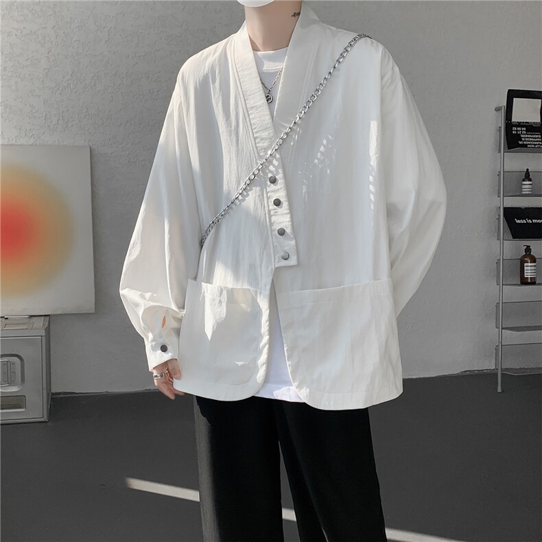 现货CS1161-p55新款高品质小众叠穿开衫大码衬衫上衣外套,男装衬衫,电商A059
