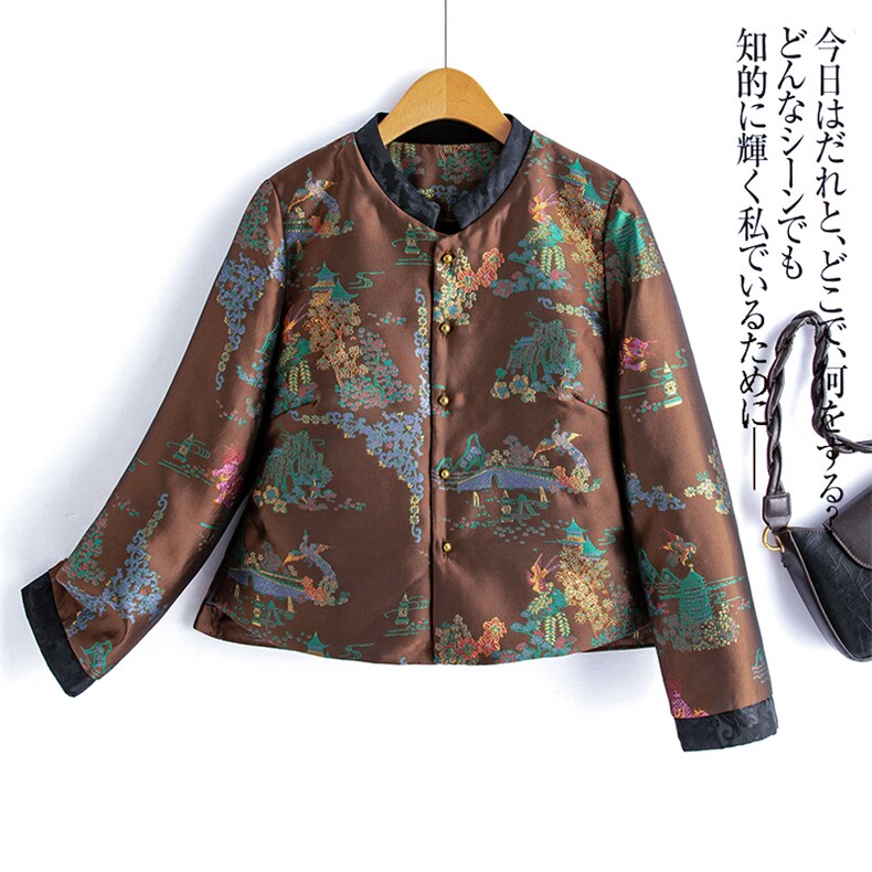 水衣源2718A新中式短款提花料小立领羽绒服女图片