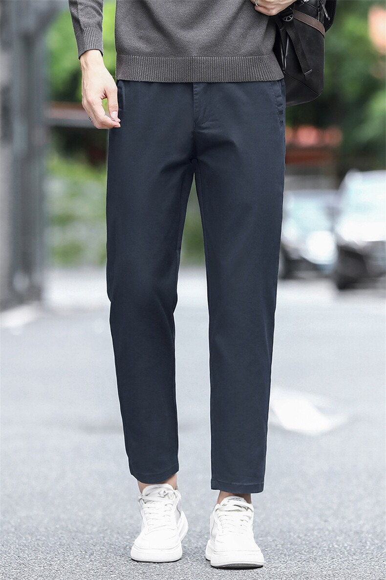 九分休闲裤男2025新款冬季潮流直筒修身弹力西裤D989-P45/加绒P55,男装西裤,星座509