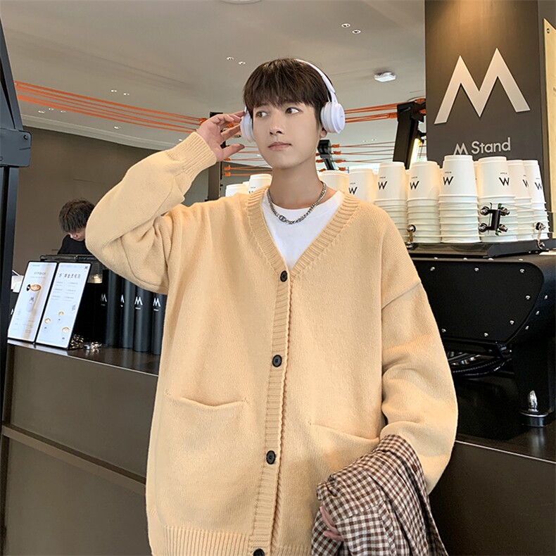 秋冬季针织开衫外套男女慵懒风ootd穿搭韩系V领毛衣外套M2588-P55,男装针织衫/毛衣,星座1008