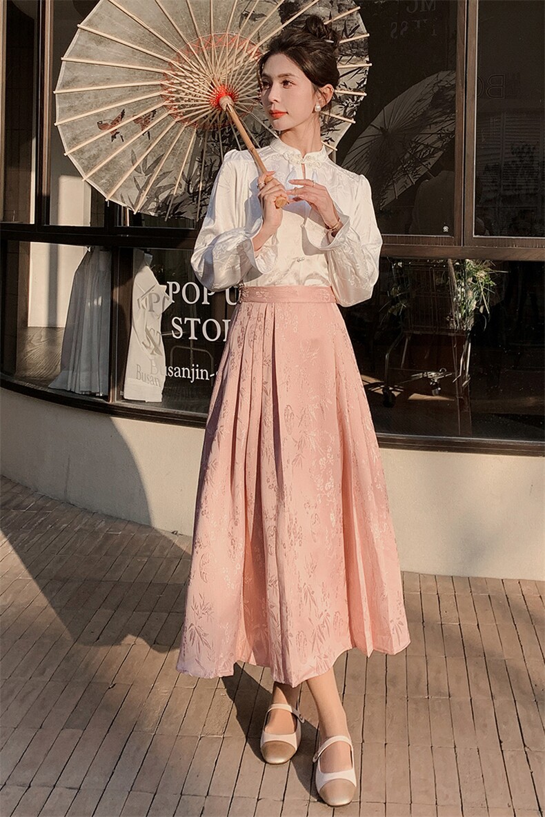 【现货新品】2024春装新款新中式衬衫改良马面裙套裙,女装套装/套裙,浙宝220