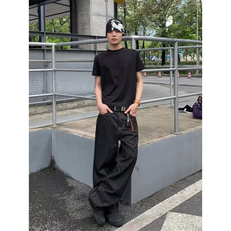 美式复古复古黑色牛仔裤男女美式工装裤子宽松阔腿高腰直筒裤,男装牛仔裤,四季星座505