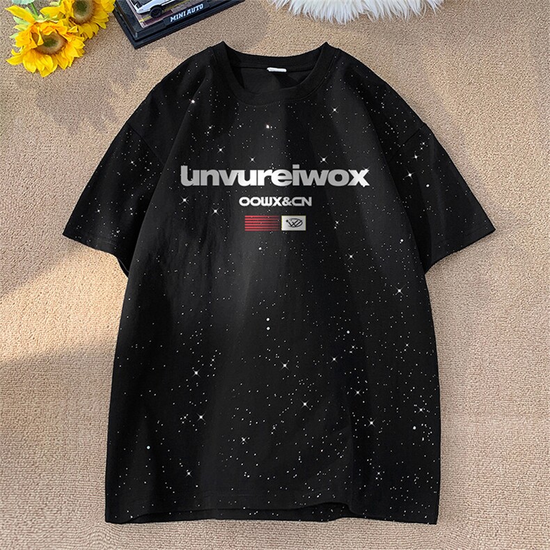 可48小时发货支持抖音得物来样二开美式满天星亮片短袖T恤MTX675,男装T恤,电商A486