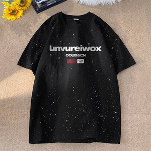 可48小时发货支持抖音得物来样二开 美式满天星亮片短袖T恤MTX675图片