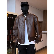 港风高级感pu皮衣夹克男2026新款休闲宽松外套男士棒球服上衣，男装夹克，星座506A
