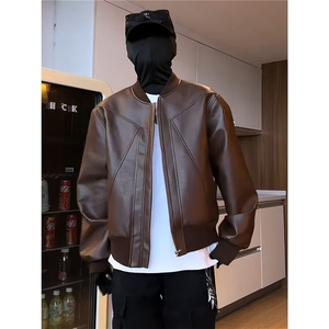 港风高级感pu皮衣夹克男2026新款休闲宽松外套男士棒球服上衣图片