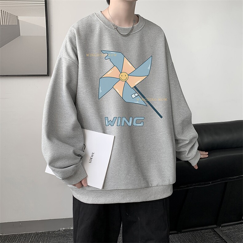 华夫格卫衣圆领卫衣男大码长袖t恤男外套HW76112-P30加绒款-P40,男装卫衣,电商A040