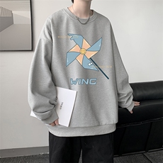 华夫格卫衣圆领卫衣男大码长袖t恤男外套HW76112-P30加绒款-P40，男装卫衣，电商A040