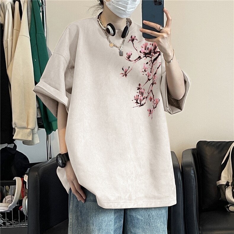得物抖音直播高品质麂皮绒风印花宽松短袖djp296-特批23控39,男装T恤,星座605(原A050)