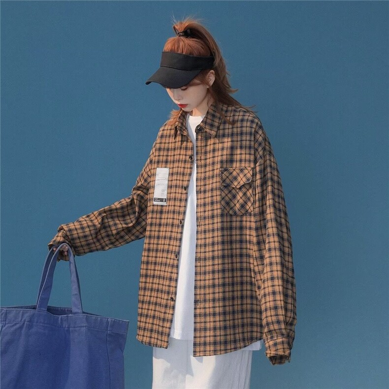 格子衬衫长袖美式复古潮牌痞帅防晒外套潮流ins衬衣服,男装防晒衣,星座1210-1
