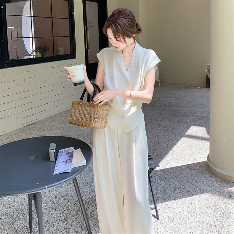 高级感老钱风一整套穿搭女2025夏季新款气质轻奢马甲阔腿裤两件套,女装套装/套裙,2C255