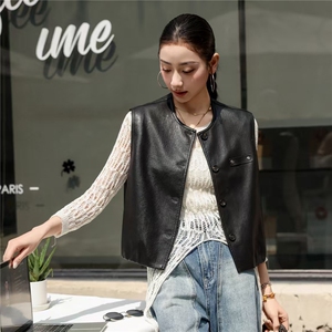 【春季女装新款】大量现货时尚百搭短款皮衣马甲外套图片