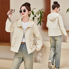 现货！！2024年春装外套女新款小个子气质连帽显瘦上衣休闲夹克，女装短外套，以桐