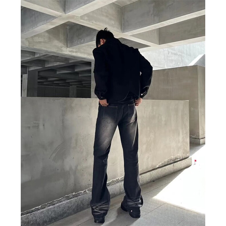 美式ins高街hiphop暗黑重工艺水洗暗黑微喇牛仔裤货号K2401P60,男装牛仔裤,电商A063