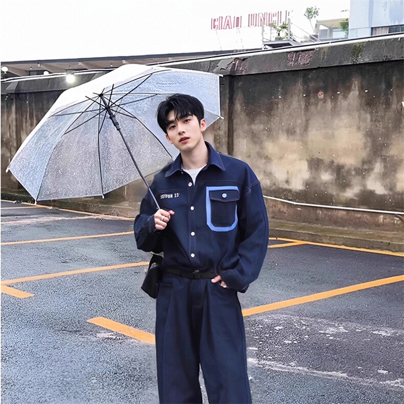 送腰带水洗牛仔连体衣套装班服团服集体服牛仔连体裤,男装休闲套装,星座112A