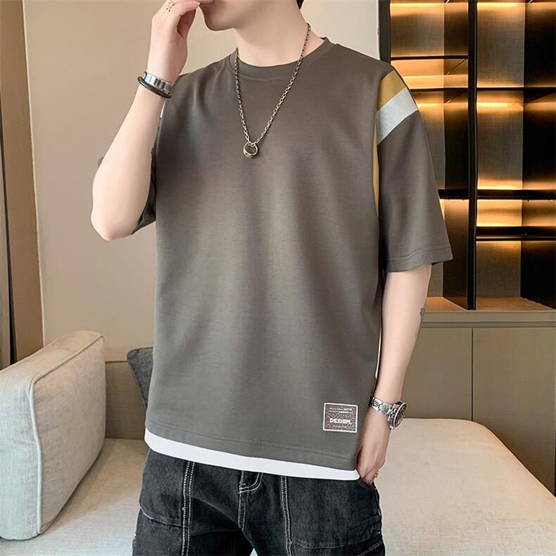 冰氧仿棉短袖店主风夏季休闲百搭撞色印花男上衣TC3157-P25控48,男装T恤,星座717