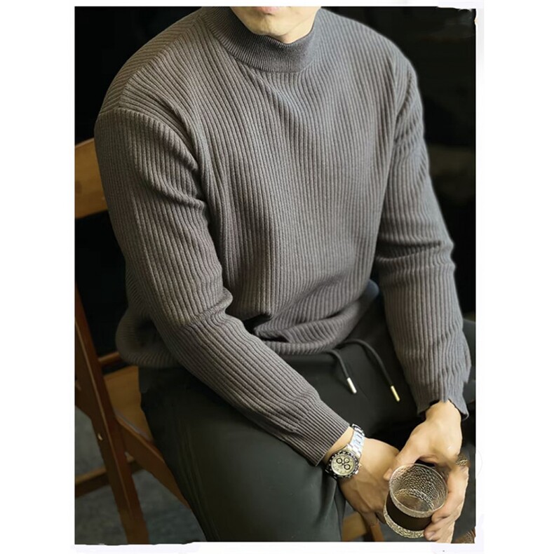 纯色条纹男半高领毛衣针织衫打底衫抗起球 W6005-P45图片