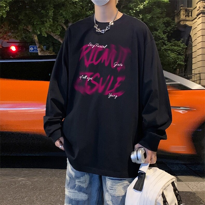 长袖T桖男女纯棉休闲潮牌潮流港风春秋季新款帅气宽松打底衫上衣,男装T恤,星座516A