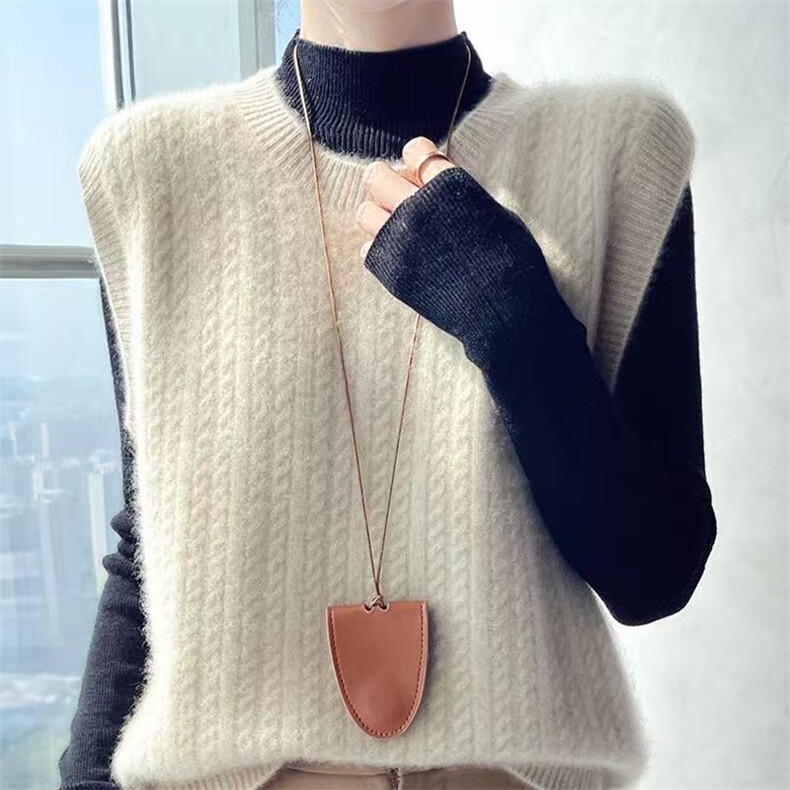 2025年秋季新款百搭女士扭花马甲，女装针织衫/毛衣，萱芳婷羊绒